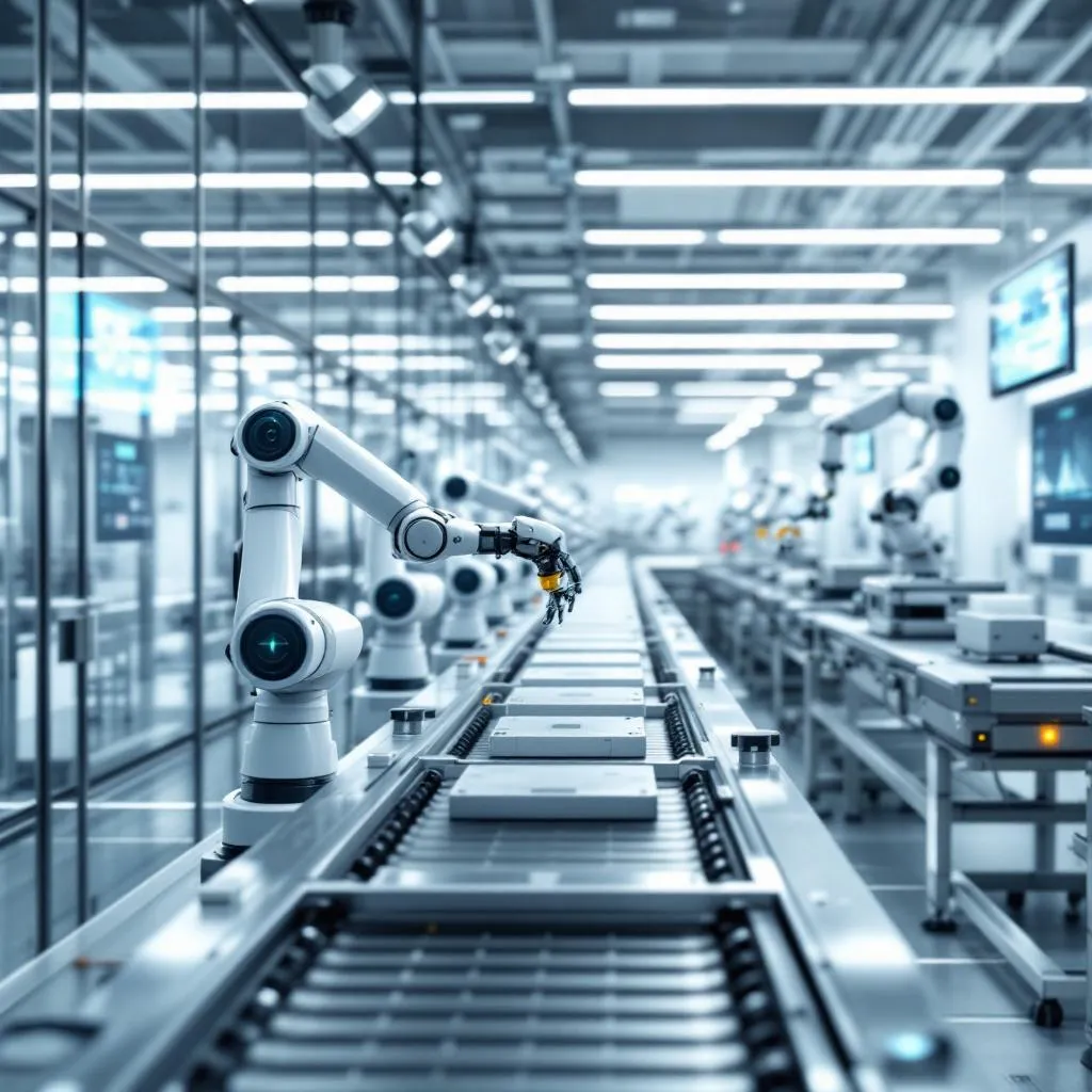Akıllı fabrika ortamında çalışan robotik sistemler ve üretim hattı